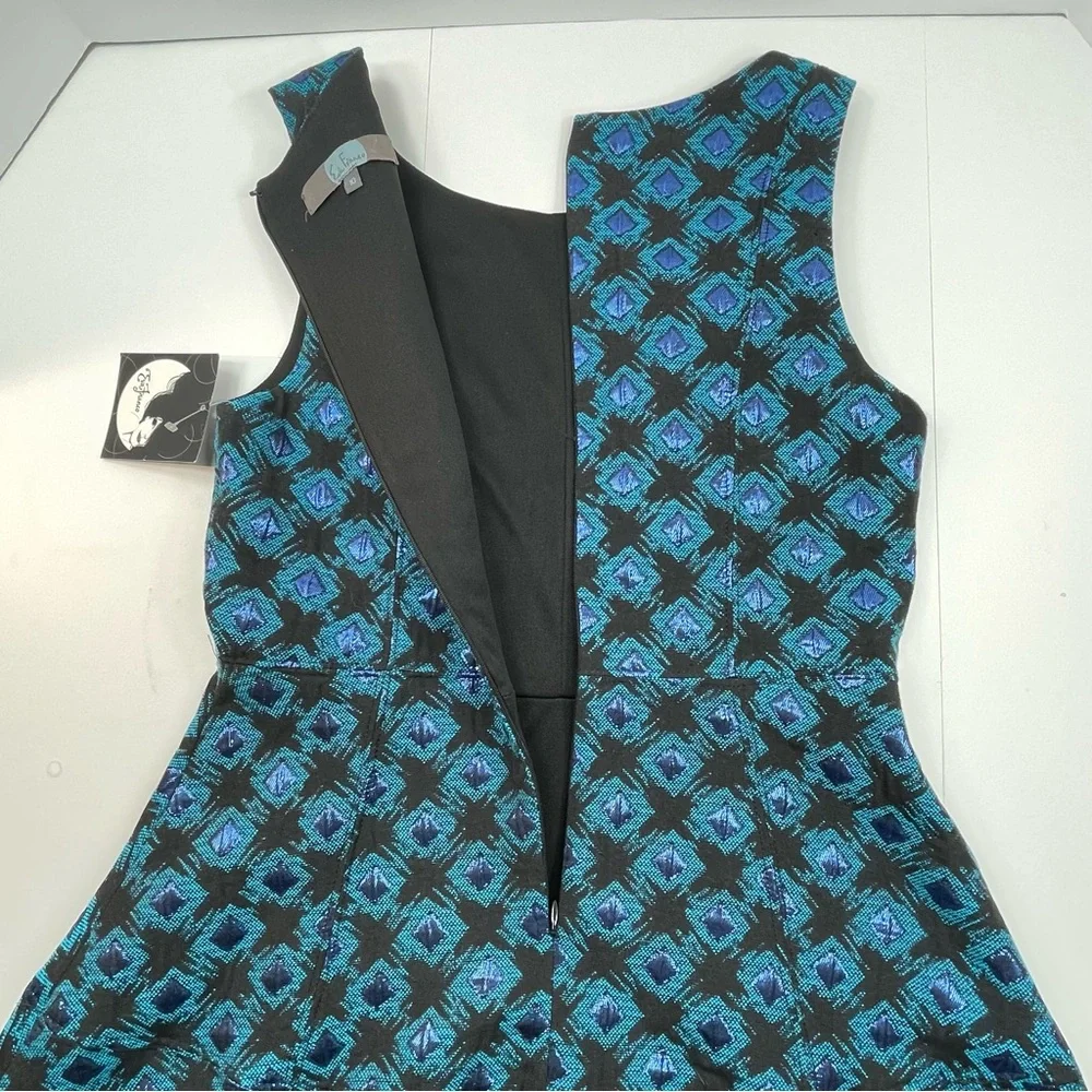 NWT EVA FRANCO Sleeveless A-Line Dress Black Blue Metallic Shimmer Lined Size 10 - Picture 4 of 10